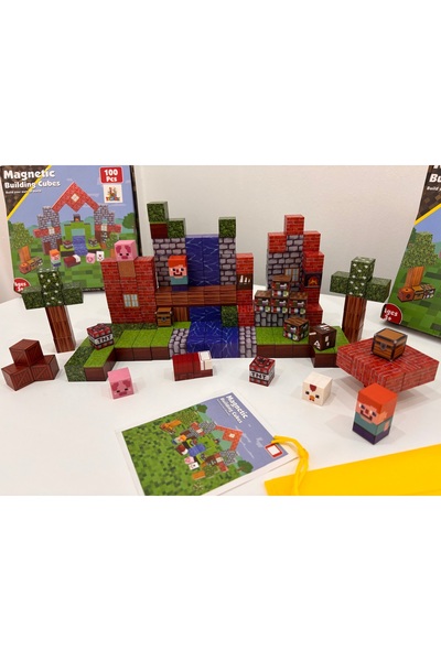 ToyznKidz 100 Parça Manyetik Küp Nehir Evi Temalı Yapı Taşı (2.0 cm)