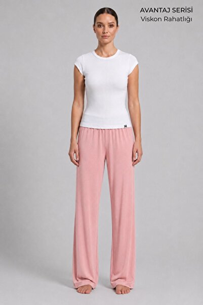 Mısırlı Egyptian Women's Viscose Straight Cut Bottom Pajamas Light Pink
