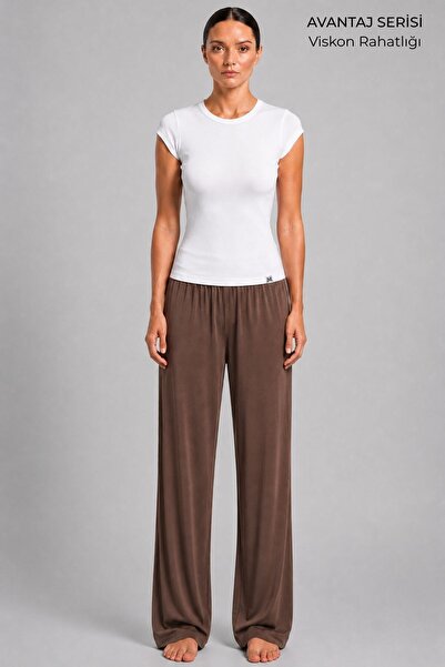 Mısırlı Women's Viscose Flat Cut Bottom Pajamas Light Brown