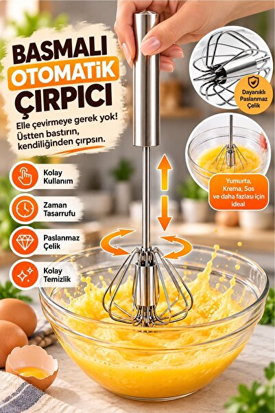 Kitchen Beauty Otomatik Basmalı Çırpıcı Mikser Karıştırıcı Çelik Basmalı Otom...