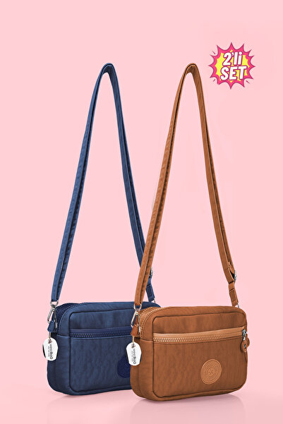 westbag Γυναικεία τσάντα ώμου με φερμουάρ τριών τμημάτων, μαύρη και μπλε ναυτ...