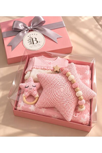 Bonny Handmade Design Kutulu Pembe Yıldız Temalı Yeni Doğan Hediye Seti ,Yıld...