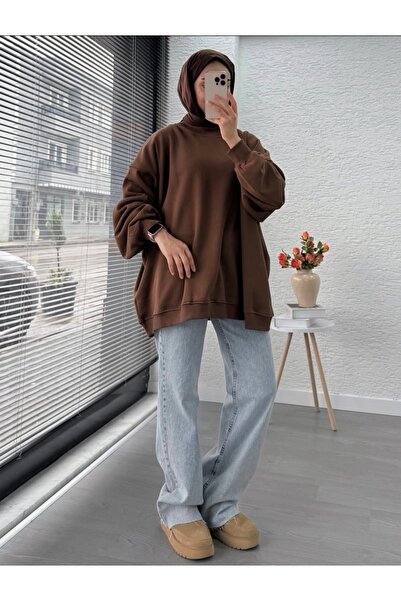 Alara Moda Üç İplik Şarbonlu Bisiklet Yaka Tesettür Sweatshirt