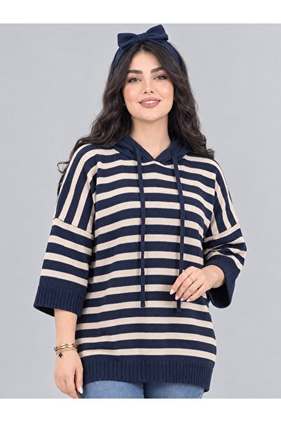 Nopen Knitwear Kadın Oversize Kapüşonlu Triko Kazak Salaş Bol Kesim