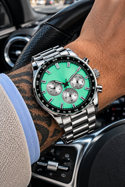 S.POLO Choppers Sport Men Wrist Watch Green Dial Silver Color