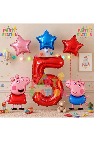 Parti Station مجموعة بالونات بيبا بيج كونسبت لعمر 5 سنوات، بالون من الفويل بت...