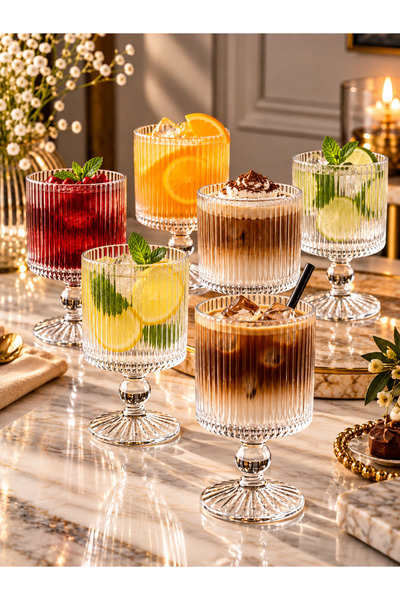 EGELA GLASSWARE 2025 Ayaklı Cam Meşrubat ve Kokteyl Bardağı 280 ml ( 6 Adet )
