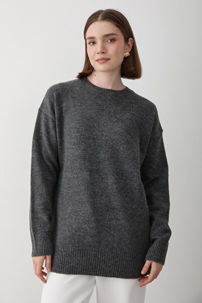 JASTE Women's Anthracite Crew Neck Oversize Knitwear Sweater