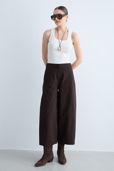 JASTE Women's High Waist Wide Leg Pants with Pocket Detail - Brown