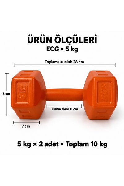 ECG Spor 5 Kg Turuncu Dambıl Seti 5 Kg X 2 Adet Toplam 10 Kg Ağırlık Seti