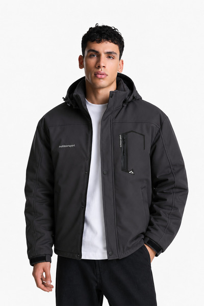 NET OF NOT Su Ve Rüzgar Geçirmez Rahat Kalıp Kapüşonlu Softshell Erkek Mont