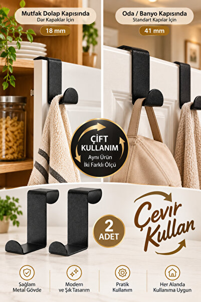 VENON 2 Adet Siyah Amerikan Kapı Arkası Askılığı Metal Askı Organizer Mutfak ...