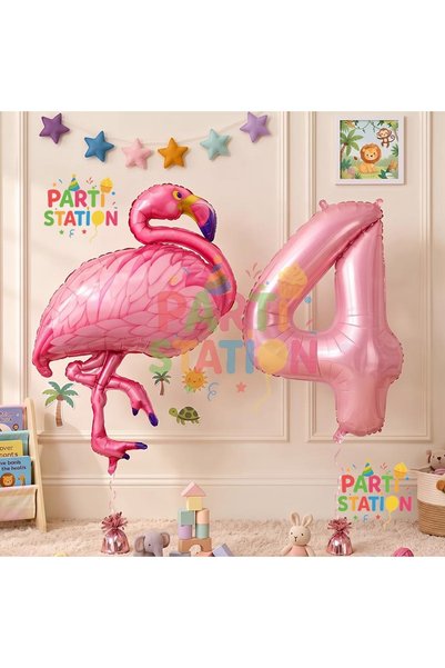 Parti Station Flamingo Balloon 4 Year Old Birthday Balloon Set Flamingo Conce...