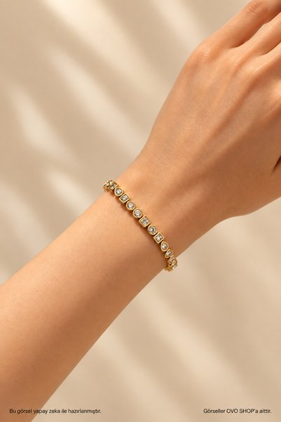 OVO SHOP Geometric Zircon Stone Gold cm 316L Stainless Steel Women's Bracelet