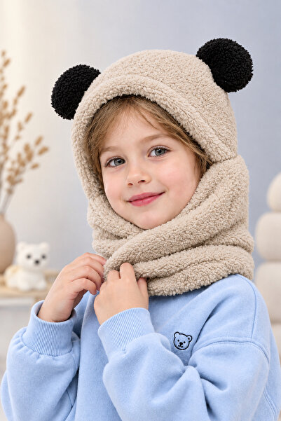 Homy Life Rüzgar Geçirmez Welsoft Peluş Ayıcık Kulaklı Kapüşonlu Şapka Bere K...