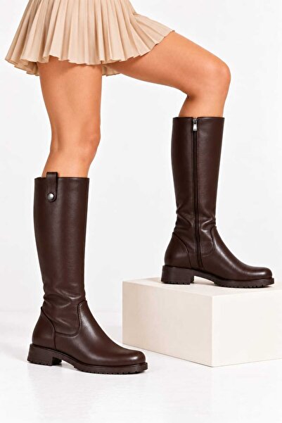 DYG STORE Aci Brown Buttoned Modern Women's Boots 142501