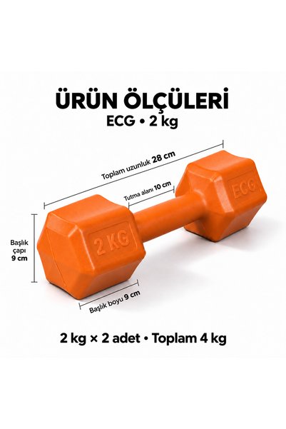 ECG Spor 2 Kg Turuncu Dambıl Seti 2 Kg X 2 Toplam 4 Kg Ağırlık Seti
