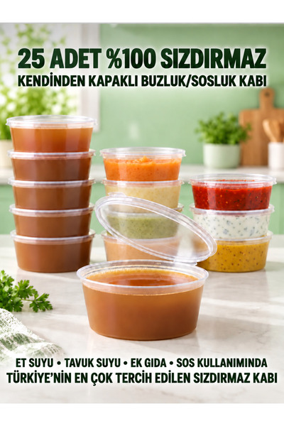ELF TOYS Sosluk sızdırmaz (25) adet 120 ml mini saklama kabı et suyu , kemik ...