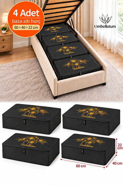 umbellatum Hurç under Bed 4-Piece Set Large Size Black Color Quilt Blanket St...