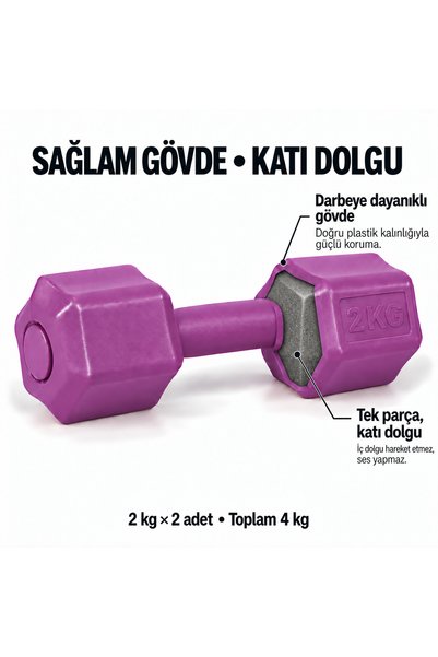 ECG Spor 2 Kg Mor Dambıl Seti 2 Kg X 2 Adet Toplam 4 Kg Ağırlık Seti