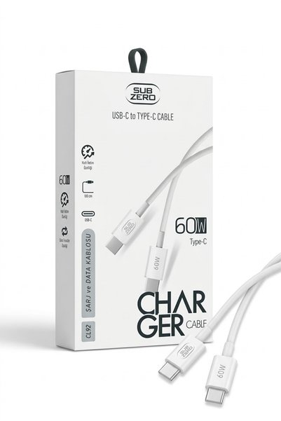 Tyep c-C to Type-C 60W Hızlı Şarj ve Data Kablosu 1 Metre Beyaz