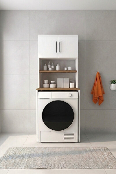 İboda Home Collection Üst Dolaplı Çok Amaçlı Çamaşır Makinesi Dolabı Çam