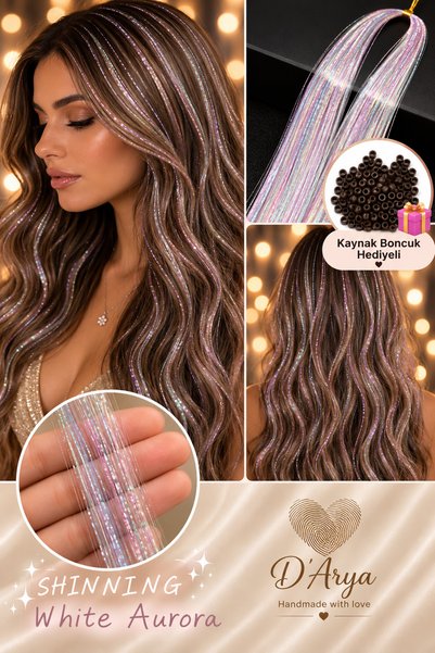 Darya Beyaz Pembe Aurora Tinsel Saç Simi – Hair Tinsel Shining White Aurora D...