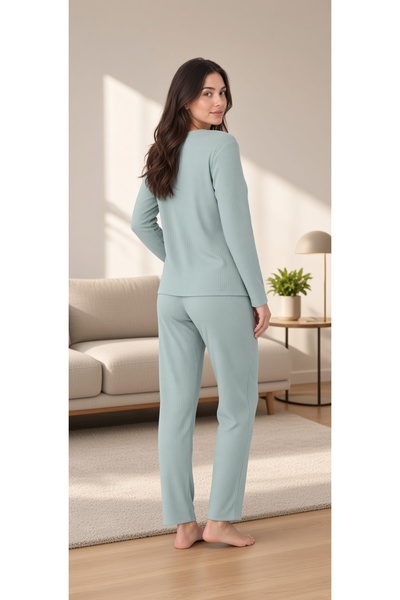 PİJART Green Corduroy Knitted Pajama Set