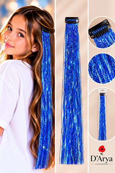 Darya Koyu Mavi Çıtçıtlı Yan Tinsel Saç Simi 40–45 cm – Dark Blue Navy Manife...