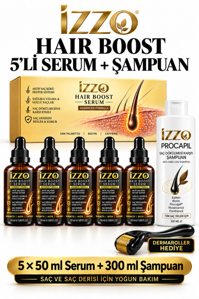 Izzo Hair Boost Saç Kök Tohumlama Serum 5 x 50 ml + Saç Bakım Şampuanı 300 ml...
