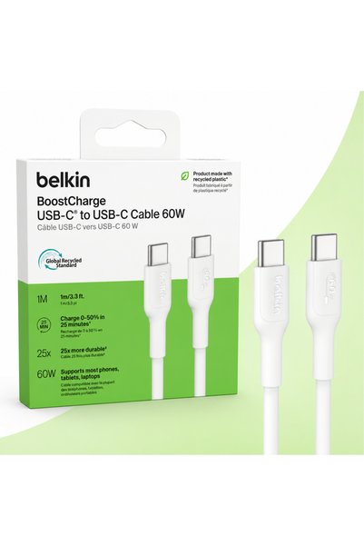 Belkin Belkin Type-C to Type-C Cable 1m Length Supports Fast Charging and Data Transfer - White 2-Year Warranty