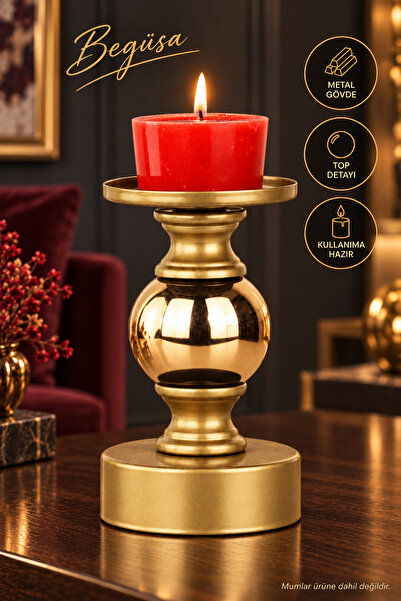 Begüsa Molde Mumluk Eskitme Gold Top, Metal Mumluk, Top Detaylı Mumluk, Tasar...