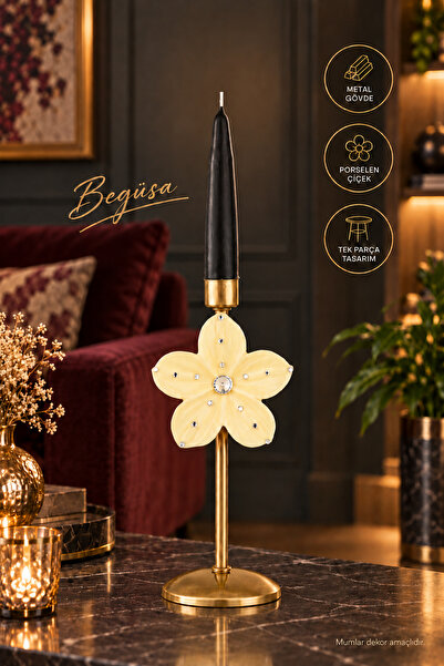 Begüsa Baron Mumluk Eskitme Porselen Çiçekli No:09, Dekoratif Mumluk, Porsele...