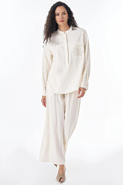 Kayra Hotfix Printed Lyocell Suit Cream
