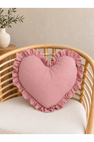 Decamor home Pearl Pink Ruffled Heart Vintage Stuffed Throw Pillow Valentine'...