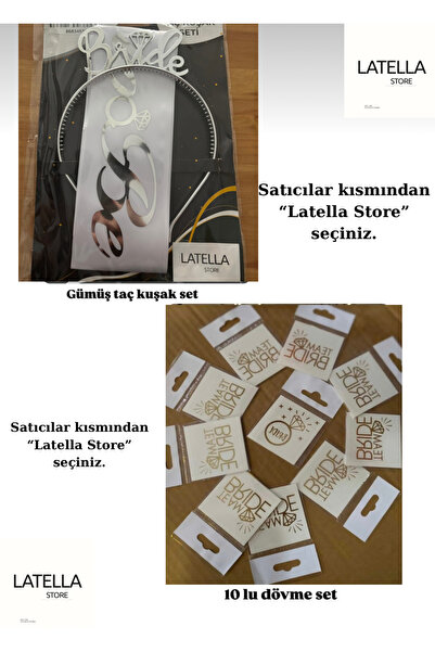 Anatolia Gümüş Bride taç, kuşak ve 10lu dövme seti bride to be bekarlığa veda...