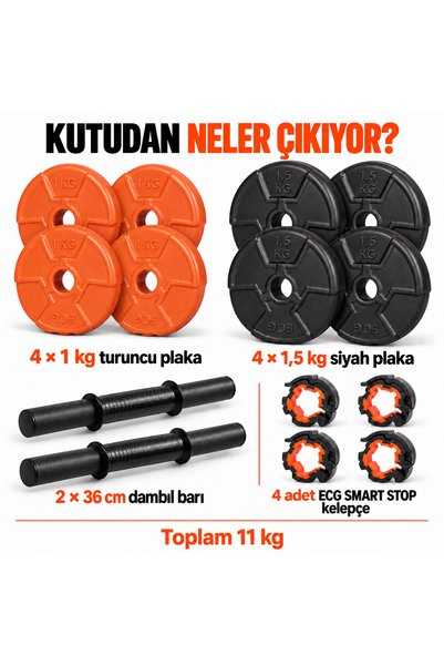 ECG 11 Kg Dambıl Seti Turuncu Siyah 6 In 1 Fitness Set