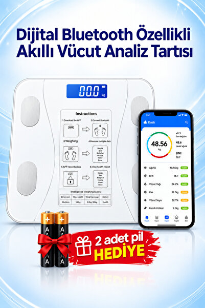 Repai Akıllı Baskül Vücut Analizli Yağ Su Kas BMI BMR Ölçer Dijital Tartı