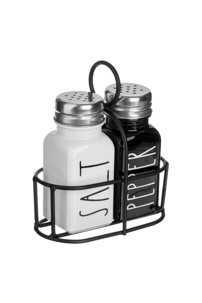 OEM Set Solnita Sare Piper din Sticla Neagra Alba cu Baza Metalica 85ml