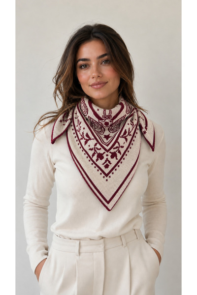 Sebir Moda Ethnic Patterned Double-Sided Knitwear Triangle Scarf