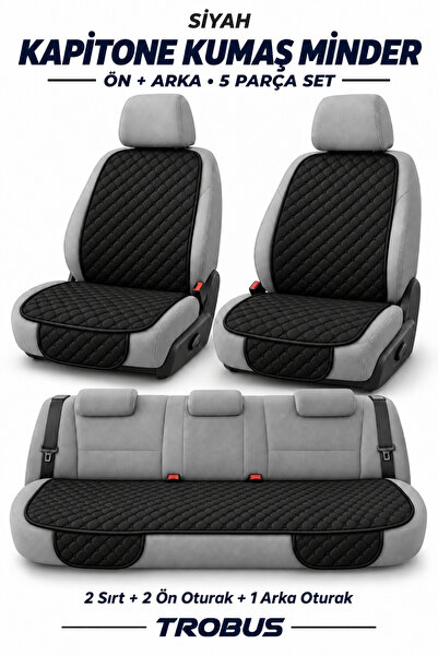 TROBUS Togg T10X Uyumlu Kapitone 5'li Kumaş Koltuk Minderi Siyah