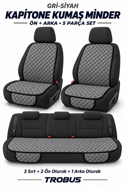 TROBUS Chery Tiggo 7 Pro Uyumlu Kapitone 5'li Kumaş Koltuk Minderi Gri Siyah