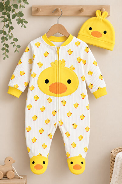 ENİA BABY Kız Erkek Bebek Civcivli Tulum 2 Parça Şapkalı Oyuncak Dahil Değild...