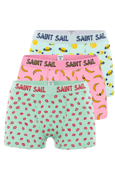 Saint Sail Σετ 3 ανδρικών μπόξερ με εύκαμπτο ύφασμα από βαμβακερό Lycra με πο...