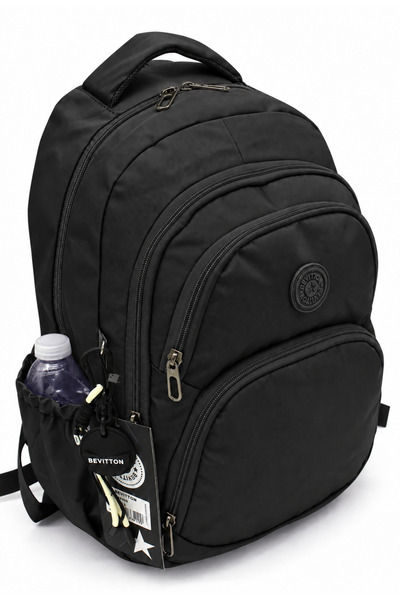Bevitton Geantă de școală din material textil impermeabil, rucsac de școală unisex 2100 negru