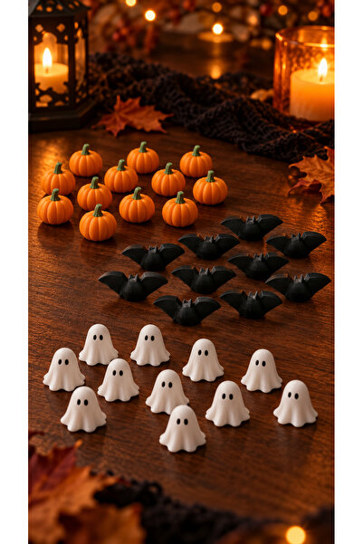 GAME SHOT 30 Adet Cadılar Bayramı Halloween Mini Balkabağı Hayalet Yarasa Kar...