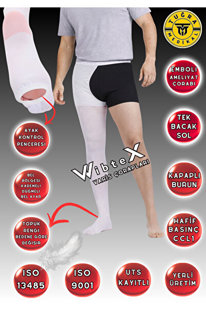 WibteX Ameliyat Çorabı Belden Kemerli Anti-emboli (TEK 1 ADET SOL BACAK)(HAFİ...