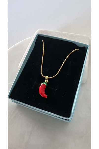Çelik Gold Renk 316L Kalite Kırmızı Biber Kolye