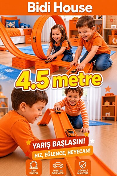 Bidi House FLex Track Turuncu Renk 4.5 Metre Esnek Yarış ve Aksiyon Pisti- Ar...