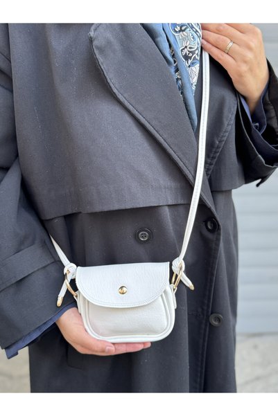 PurpleART Women's White Knot Detailed Flap Crossbody Bag Daily Shoulder Bag